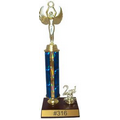 Single Holographic Column One Trim Trophy - Cherry Wood Base - 14-1/2"